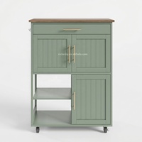 Chariot de service mobile vert sauge pour salle à manger, chariot de rangement en bois pour îlots de cuisine avec roulettes