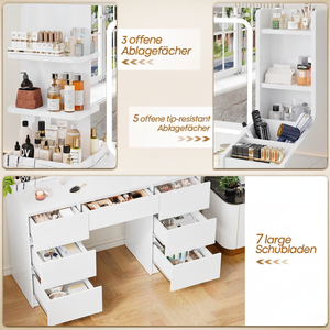 Table de maquillage moderne en bois blanc avec miroir et éclairage LED, 7 tiroirs et 8 étagères, MOQ 100 - Product Image 4