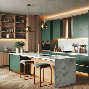 Mobili da <span class=keywords><strong>Cucina</strong></span> Modulari Ecologici in Melamina a Forma di L con Base per Lavello per Appartamenti - Product Image 1