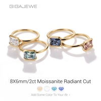 Anillo de compromiso GIGAJEWE de plata de ley 925 con moissanita radiante de 2 quilates (6x8mm) con engaste de bisel, multicolor, para mujer