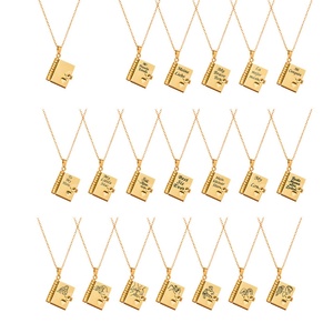 Collar de Cobre Grabado con Colgante de Libro Impermeable, Cadena de Clavícula de Bambú, Chapado en Oro de 18k, Tendencia de Moda - Product Image 4