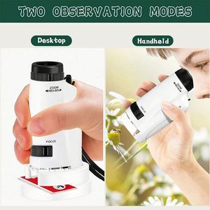 Microscopio de Bolsillo Portátil Educativo para Niños, Kit de Juguete con Luz LED Mini de 60-120x, Juguete Científico de Plástico para Estudiantes y Actividades al Aire Libre - Product Image 4