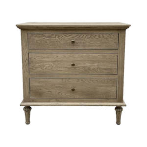 Muebles de Dormitorio de Estilo Clásico Francés, Madera de Roble Macizo Hecha a Mano, Mesa de Noche con 3 Cajones - Product Image 3