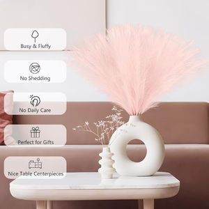 LILIS 50 pièces 21,6 pouces Herbe de la <span class=keywords><strong>pampa</strong></span> rose en <span class=keywords><strong>rotin</strong></span> artificiel, branches courtes en forme de triangle pour décoration murale, <span class=keywords><strong>vase</strong></span> de mariage bohème et décoration intérieure - Product Image 2