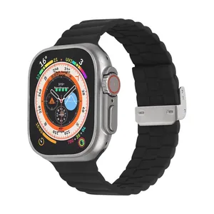 Hebilla de onda de bucle de lujo, junta de bambú de silicona para <span class=keywords><strong>correa</strong></span> de reloj Samsung, <span class=keywords><strong>correa</strong></span> de reloj con botón pulsador de 22mm para <span class=keywords><strong>Apple</strong></span> <span class=keywords><strong>Watch</strong></span> - Product Image 5