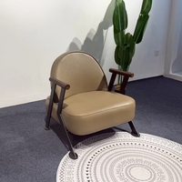 Fauteuil d'appoint moderne 8158 en cuir PU à dossier rond, accoudoirs en bois, pieds en métal, pour salon, chaise de loisirs individuelle