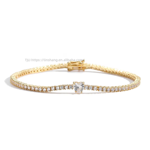 2mm Heart Tennis <b>Bracelet</b> Women's Tennis Chain <b>Couple</b> Stacked Wind Heart Men's <b>Bracelet</b> Tanjing Fashion Lijing Necklace - Product Image 5