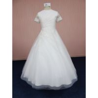 30 Robes de Première Communion Blanches Magnifiques en Dentelle Rétro avec Grand Nœud en Satin et Voile en Dentelle, Robe de Baptême pour Filles