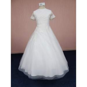 30 دانتيل ريترو رائع كبير ساتين القوس الأبيض أول فساتين بالتواصل المقدسة مع الدانتيل الحجاب مجموعة ثوب التعميد للأطفال فتاة - Product Image 6