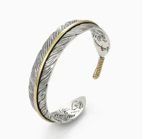 Bracelet jonc vintage pour homme à motif <span class=keywords><strong>plume</strong></span> Tang, en alliage électroplaqué, ouvert, personnalisable, bijou polyvalent - Product Image 4