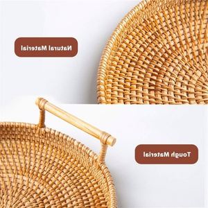 <span class=keywords><strong>Panier</strong></span> décoratif miniature en rotin, plateau en bambou tressé avec filet, extra large, rond, 20 pouces, rangement en rotin sous le lit, poignées en bois - Product Image 4
