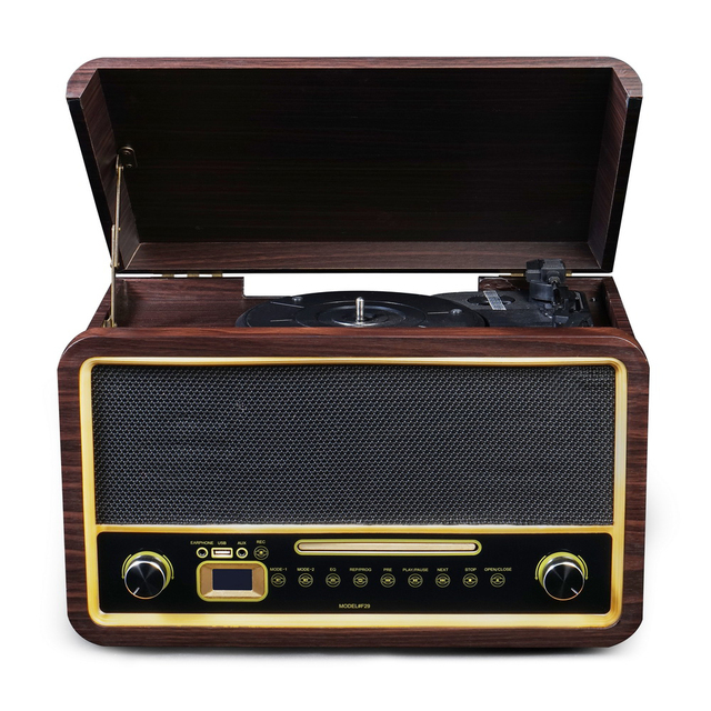 Record Player Vintage 3-Speed Wireless Gramophone Player FM Radio Vinyl Turntable Player