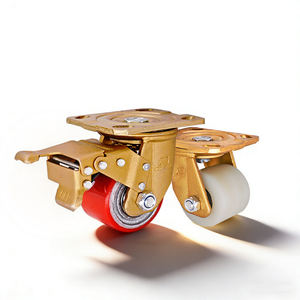 Ruedas giratorias de 3 pulgadas de alta resistencia, con núcleo de hierro fundido y PU de nailon, perfil bajo, acabado arenado <span class=keywords><strong>dorado</strong></span>, doble freno, pequeñas. - Product Image 1