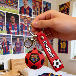 New Design Attractive Football Competition Rewards Wholesale Kids 3D Football Pvc <b>Keychain</b> Pendant Rubber Pvc Souvenir Carabiner - Product Image 3