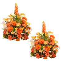 S-A9230 2pcs Rangkaian Bunga Pompom Oranye Buket Dekorasi Meja Pernikahan