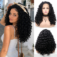 Perruque Lace Front Bouclée Ondulée Noire de 24 Pouces, Effet Vague d'Eau, Vente en Gros, Très Populaire en Afrique, en Europe et en Amérique