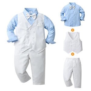 Robe <span class=keywords><strong>de</strong></span> baptême pour bébé, <span class=keywords><strong>tenue</strong></span> <span class=keywords><strong>de</strong></span> garçon, costume <span class=keywords><strong>de</strong></span> gentleman britannique, ensemble trois pièces pour le premier anniversaire du garçon, baptême - Product Image 5