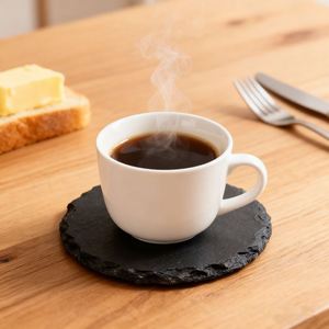Elegant Round Handmade Slate Drink Coasters with Rack - Premium Stone <b>Mats</b> & Pads Perfect Tabletop Category for Home/<b>Bar</b> - Product Image 3