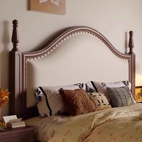 Amerikanisches Retro-Massivholzbett mit Gepolstertem Französischem Stil Doppelbett Echtes Leder Weiche Rückenlehne Vintage-Stil Bett