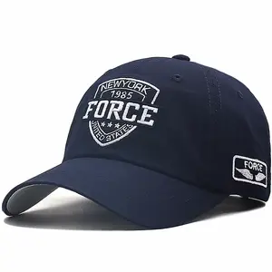 Topi bisbol katun Logo kustom topi ayah bordir uniseks 6 Panel topi bisbol olahraga biru tua