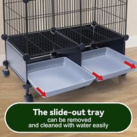 Grande volière modulaire pour perroquets avec base à roulettes en fer, plateau en plastique, perchoirs en bois et deux plateaux coulissants pour petits perroquets en intérieur