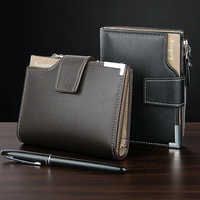 Dompet Kulit PU Kasual Pendek Pria Model Baru, Multifungsi, Resleting, Tempat Koin, Lapisan Poliester, Grosir
