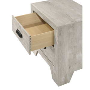 Mesita de noche transicional de 2 cajones con acabado en madera blanqueada y herrajes metálicos, muebles para dormitorio - Product Image 2