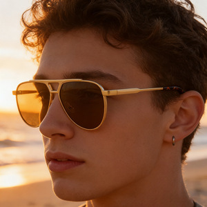 Lunettes de soleil Aviator KSL-98340 pour hommes, protection UV400, monture en plastique et métal, pare-soleil de classe 2, couleur marron, pour usage extérieur - Product Image 3