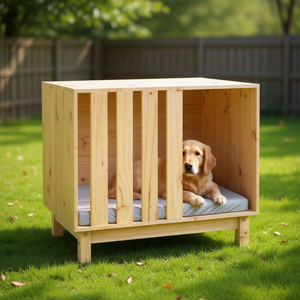 Casa para Perros de Madera de Pino Sólido Mediana, Mueble Duradero para Mascotas de Interior, Forma Rectangular, Estilo Simple - Product Image 2