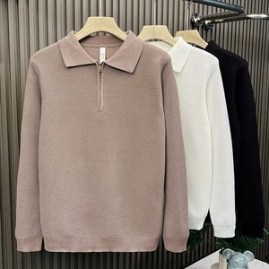 เสื้อสเวตเตอร์ไหมพรมผู้ชายแบบซิปครึ่งตัว ทรงหลวม ใส่ได้ทั้งฤดูใบไม้ร่วงและฤดูหนาว สีขาว ดำ กาแฟ ไซส์ M L XL 2XL 3XL เสื้อชั้นในสำหรับวัยรุ่น - Product Image 3