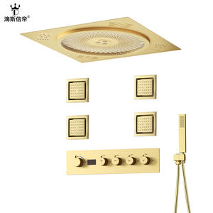 Juego de ducha empotrado Dipsidai, dorado cepillado, cuadrado 50x50, con pantalla digital y altavoz Bluetooth para baño - Product Image 1