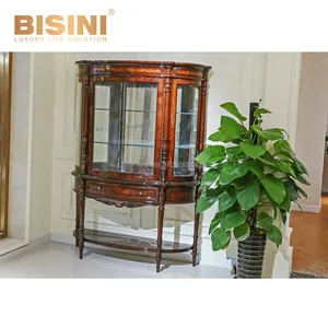 Italy Luxury Antique Wooden Display Cabinet French Classic Hand Carving Living Room Showcase Wine Cabinet Vintage Glass Vitrine