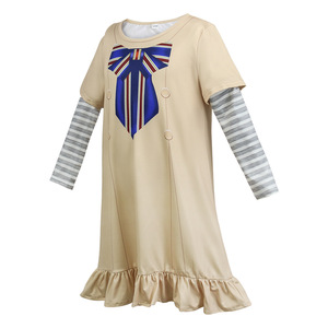 Vestido de cosplay M3GAN color caqui con estampado de corbata azul, disfraz para niñas para juegos de rol de anime - Product Image 2
