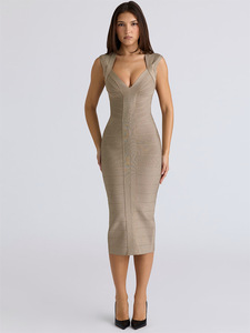 Women's Summer Breathable for Bodycon V-Neck Sleeveless <strong>Elastic</strong> Party <strong>Dress</strong> - Product Image 1