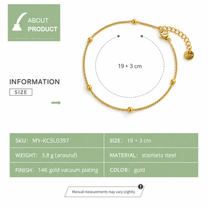 สร้อยข้อมือสแตนเลสสตีลสีทองแบบมินิมอล ประดับด้วยลูกปัดละเอียด ชุบทอง 14K ด้วยระบบสุญญากาศ - Product Image 3