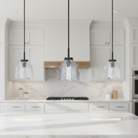 Suspension contemporaine OEM ODM avec abat-jour en verre texturé en forme de feuille, finition noir mat, mini-plafonnier suspendu E26 pour salle à manger