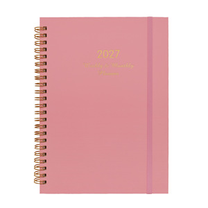 Agenda Espiral Semanal y Mensual 2027 con Banda Elástica, Cubierta de PU Suave, Papel Dorado, Tamaño A5, para Oficina, Escuela y Horarios - Product Image 1