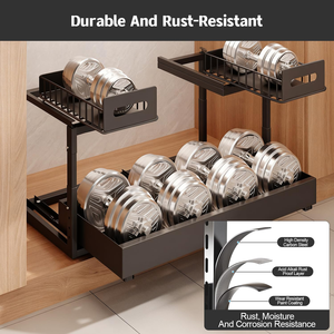 2-Tier Expandable <b>Under</b> Sink Pull Out Organizer, Height Adjustable Drawers With Upgraded Ball-Bearing Slides Cabinet Organizer - Product Image 5