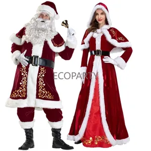 XXXXXXXL ayah Natal dewasa pria berlian beludru Santa Claus kostum untuk pria Cosplay gaun mewah setelan ecoparty