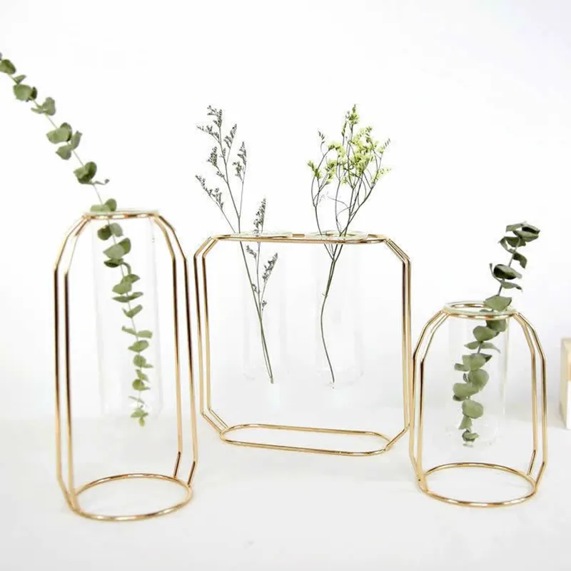 Desktop Hydro ponic Vase Tube Gold Glasvase de Mariage geometrische Hydrokultur Blumen pflanze Terrarium Container Vase