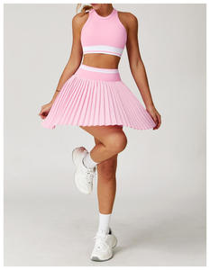 Ensemble jupe de <span class=keywords><strong>tennis</strong></span> plissée Joyyoung pour femme, soutien-gorge de sport à dos nageur, jupe de golf à taille haute, tenues de fitness et d'entraînement, deux pièces - Product Image 2