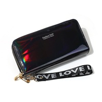 Dompet Panjang Wanita Baru dengan Resleting Ganda, Tas Ponsel Gaya Mahasiswa, Efek Laser, Kapasitas Besar, Dompet Koin Lembut, Lapisan Poliester.
