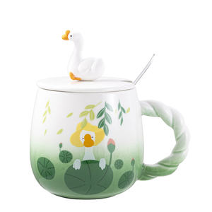 Cartoon Big White Goose Girl Cute Mug Office Tasse en céramique de grande capacité avec couvercle - Product Image 1