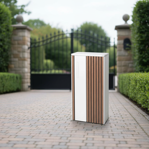 <strong>Free</strong> <strong>Standing</strong> Wood Grain Stripe Pillar Galvanized Steel Waterproof Anti-Theft Top Lifted Outdoor Parcel <strong>Box</strong> OEM/ODM - Product Image 1