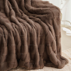 Customization Solid <strong>Stitched</strong> Grid Ruched Faux Mink Fur <strong>Throw</strong> with Flannel Back Super Heavy Warm Cozy Fuzzy for Men Women - Product Image 4