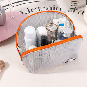 Bebelove Mesh Toiletry Bag Orange Gray Rectangle Portable Travel Storage Bag For Trip Makeup Lipstick - Product Image 1