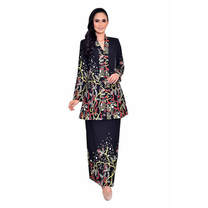 Nouvelle mode Baju Kurung <span class=keywords><strong>Pront</strong></span> à fleurs à manches longues Baju Kebaya Robe musulmane Vêtement islamique - Product Image 5