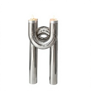 Porte-bougie moderne en métal à double tube, support de bougie conique de luxe contemporain, centre de table décoratif - Product Image 1