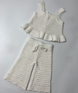 Chaleco de punto de ganchillo de verano, conjunto de pantalones sueltos para bebés y niños, conjunto de ropa infantil de punto personalizado sólido de algodón 100% para recién nacidos - Product Image 2