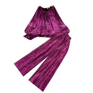 Conjunto de 2 piezas para <span class=keywords><strong>mujer</strong></span> con hombros descubiertos, top con cuello con volantes y cordón, pantalones plisados de pierna ancha, estilo casual y holgado para primavera y otoño - Product Image 5